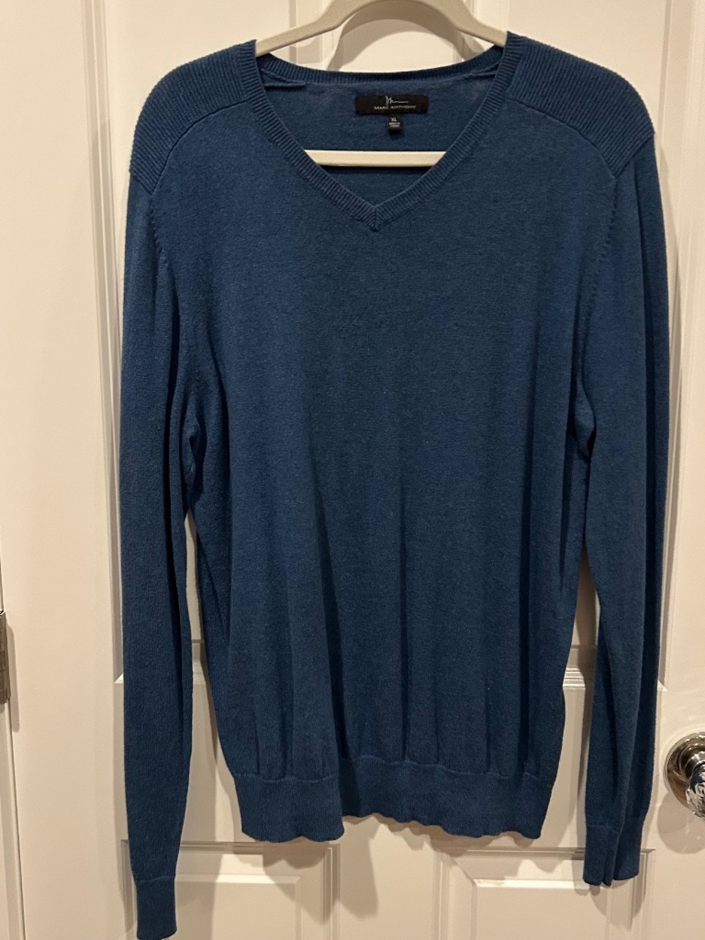 Marc Anthony Mens XL Blue Cotton Cashmere V Neck Sweater